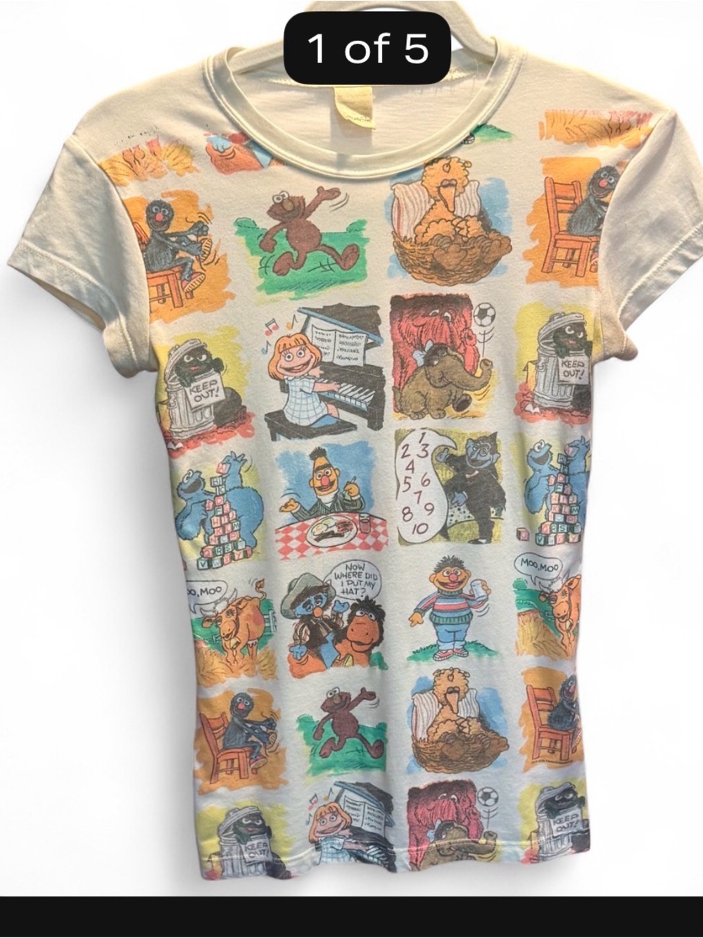 Vintage Mighty Fine Sesame Street All Over Print Baby Tee Size S Rare Grail